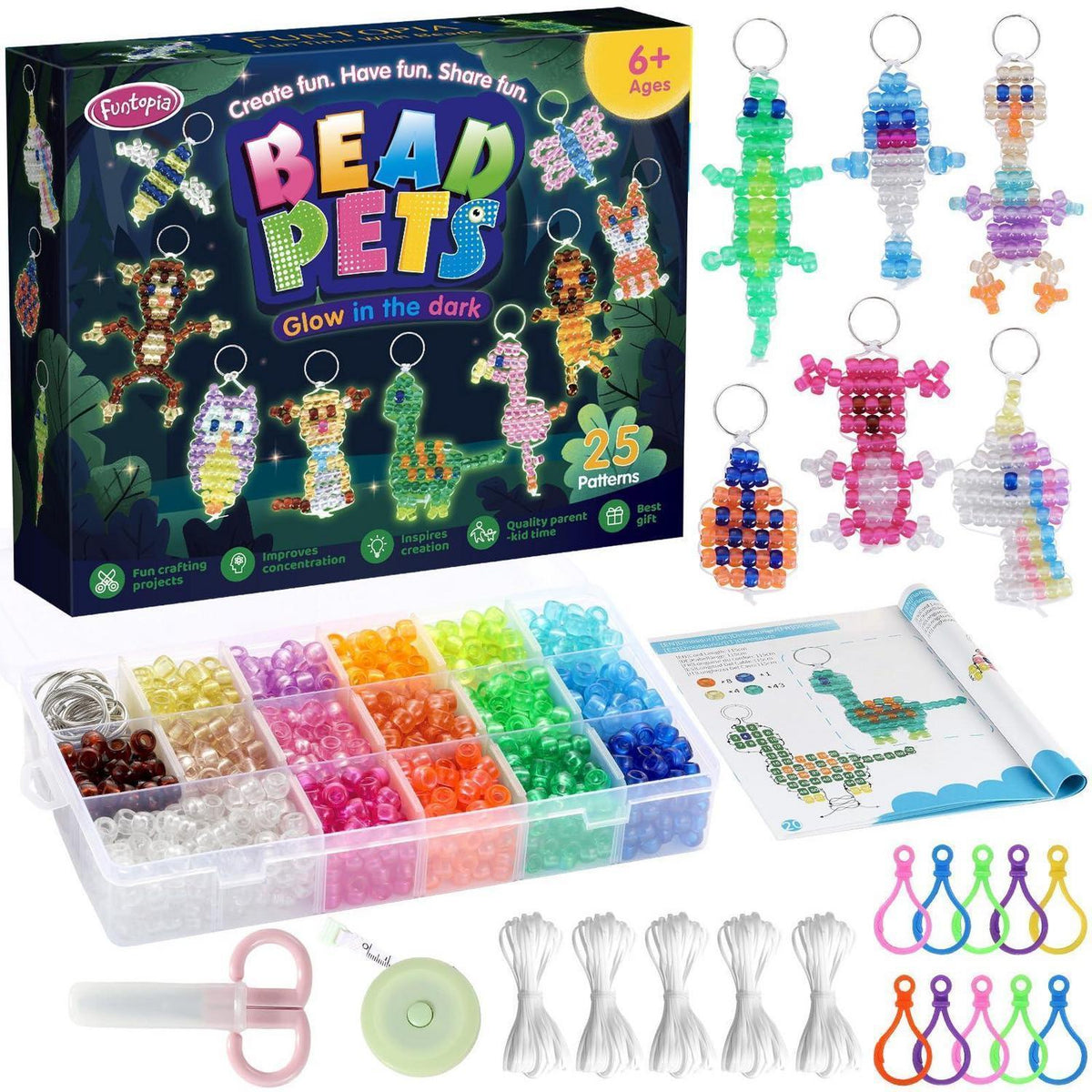 Perlentiere Bastelset Kinder – Glow in the Dark Schlüsselanhänger DIY