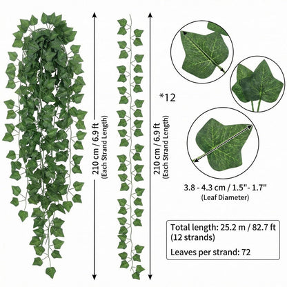 12x Efeu Girlande Künstlich – 25.2m Deko für Wand & Garten