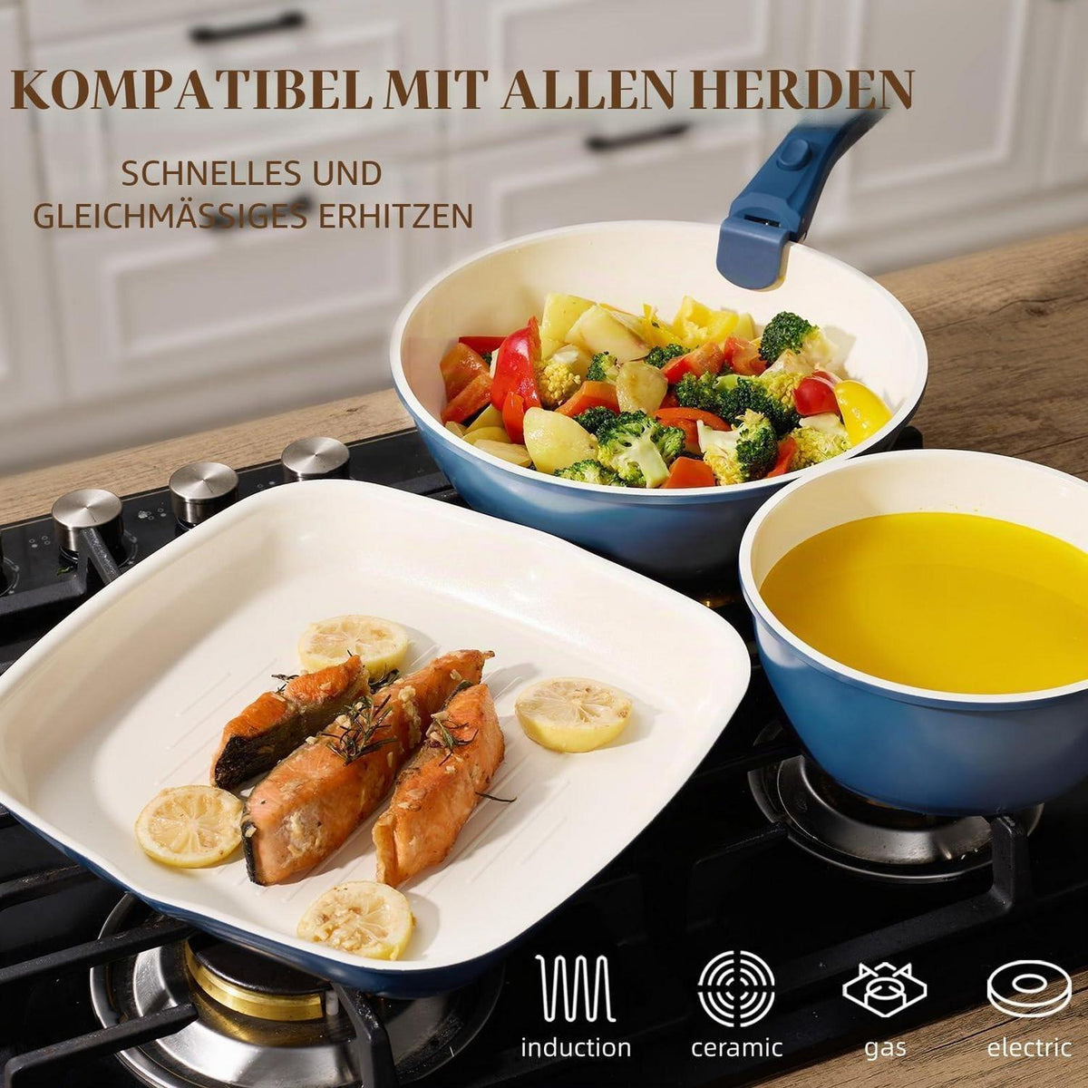 23-teiliges Keramik Topfset Antihaft Marineblau – Kochgeschirr Set