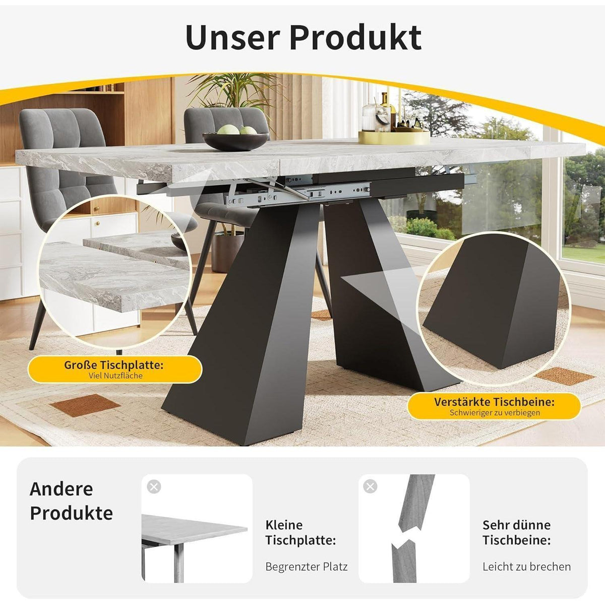 Ausziehbarer Esstisch 99-159cm – Esszimmer Tisch mit Marmor Optik