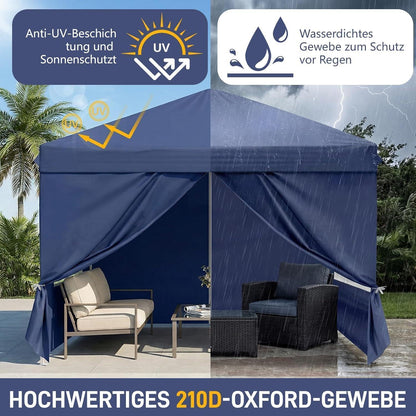 3x3m Faltpavillon mit Seitenwänden – Wasserdicht & UV-Schutz