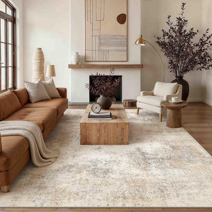 Waschbarer Teppich Wohnzimmer 240x300cm Beige Braun Abstrakt