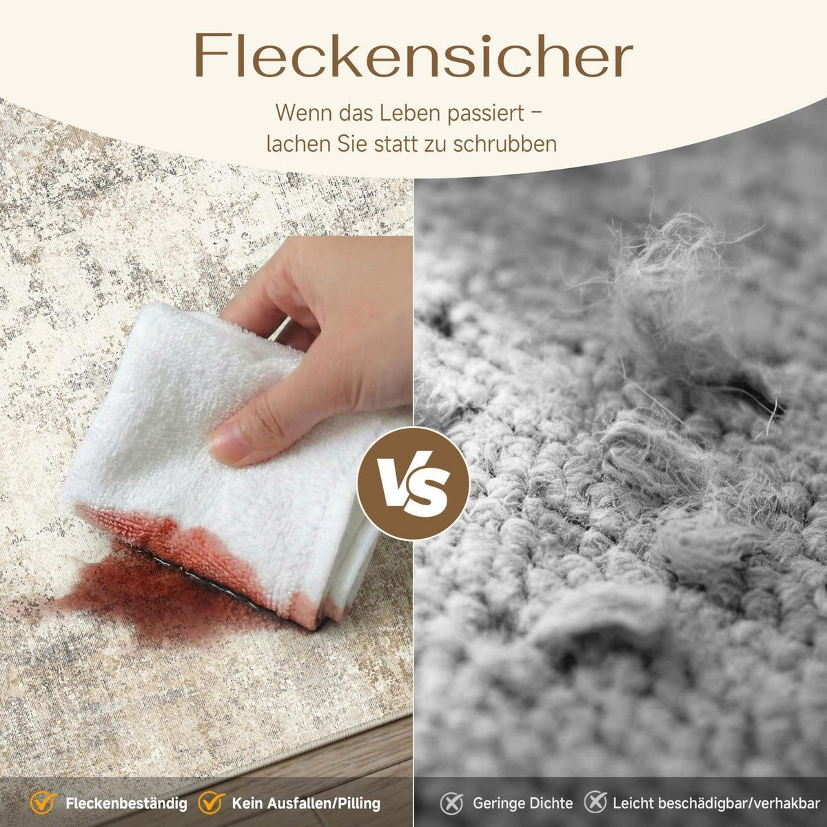 Waschbarer Teppich Wohnzimmer 240x300cm Beige Braun Abstrakt
