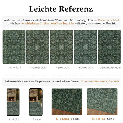 Vintage Teppich Grün 200x300cm - Rechteckiger Wohnzimmerteppich