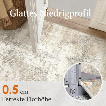 Waschbarer Teppich Wohnzimmer 160x230cm Beige & Braun Abstrakt