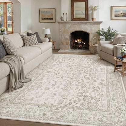 Creme Teppich Wohnzimmer 240x300cm – Waschbar & Rutschfest