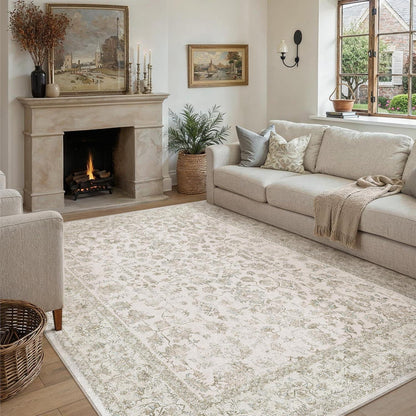 Creme Teppich Wohnzimmer 240x300cm – Waschbar & Rutschfest