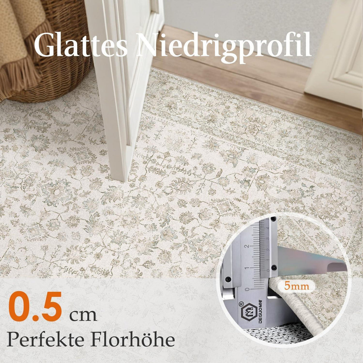 Creme Teppich Wohnzimmer 240x300cm – Waschbar & Rutschfest
