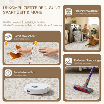 Creme Teppich Wohnzimmer 240x300cm – Waschbar & Rutschfest