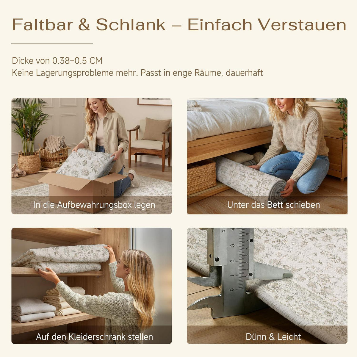 Creme Teppich Wohnzimmer 240x300cm – Waschbar & Rutschfest
