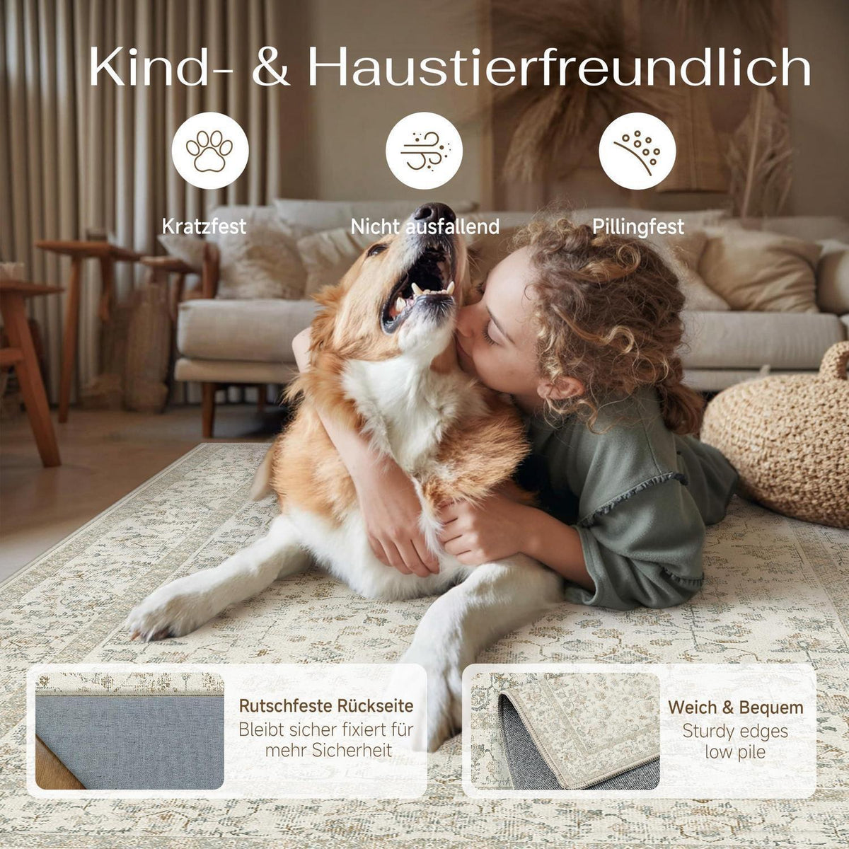 Waschbarer Teppich Wohnzimmer 160x230cm Teebraun Light