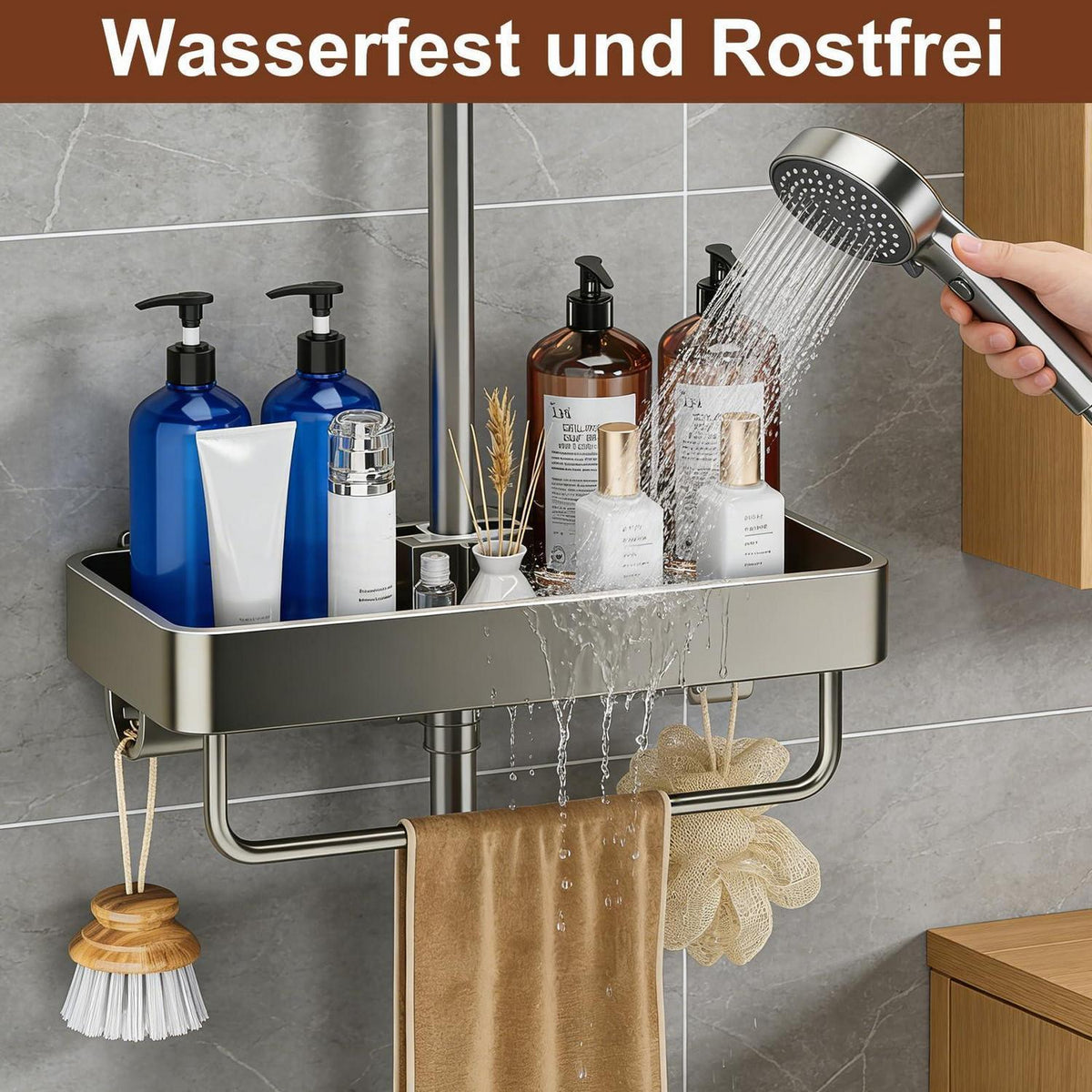 Duschablage Ohne Bohren für Duschstange – Shampoo Halterung Badezimmer Organizer