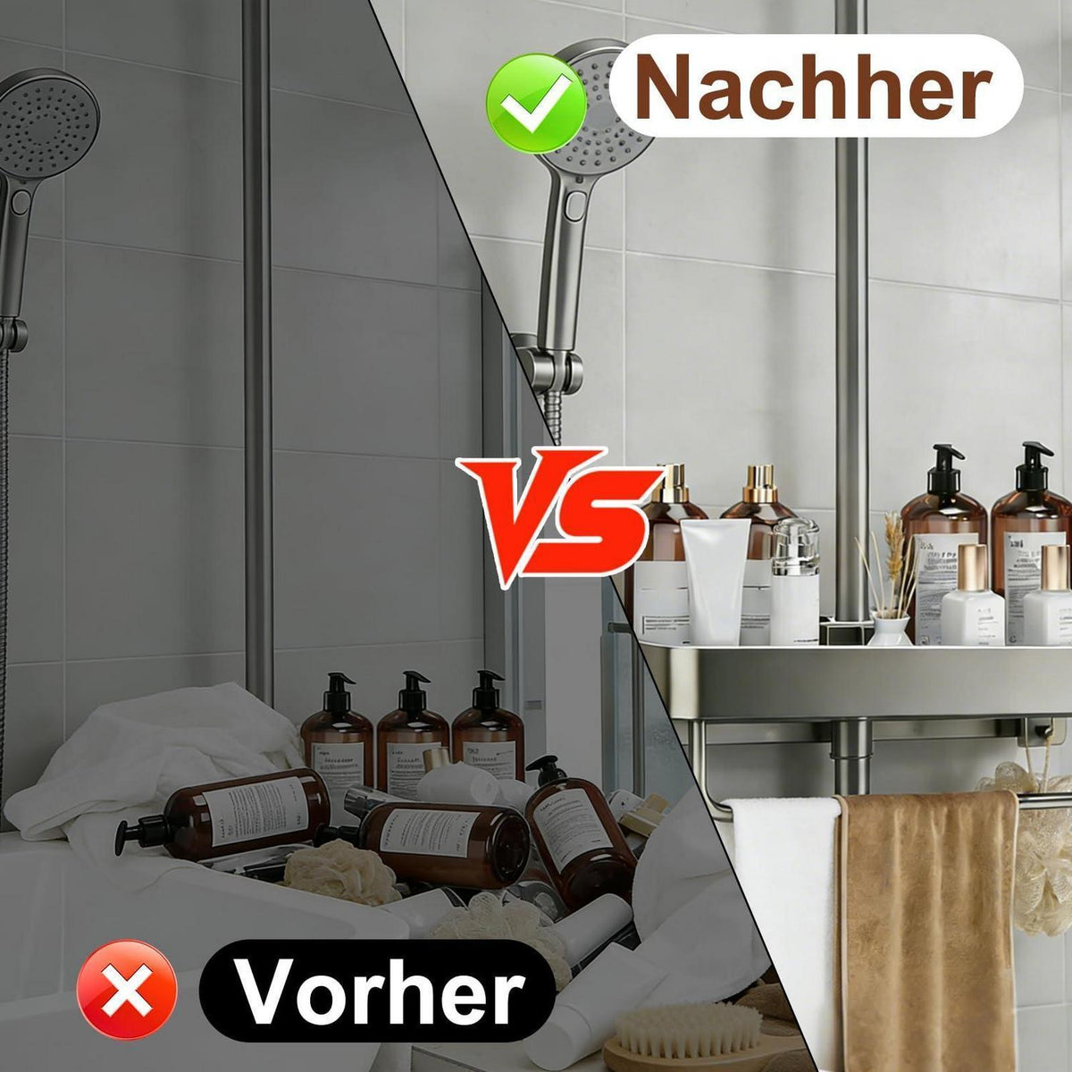 Duschablage Ohne Bohren für Duschstange – Shampoo Halterung Badezimmer Organizer