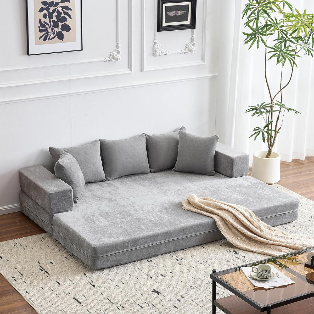 Schlafsofa 200x140cm mit 5 Kissen – Grau, Bequem & Flexibel