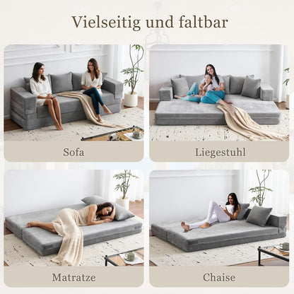 Schlafsofa 200x140cm mit 5 Kissen – Grau, Bequem & Flexibel