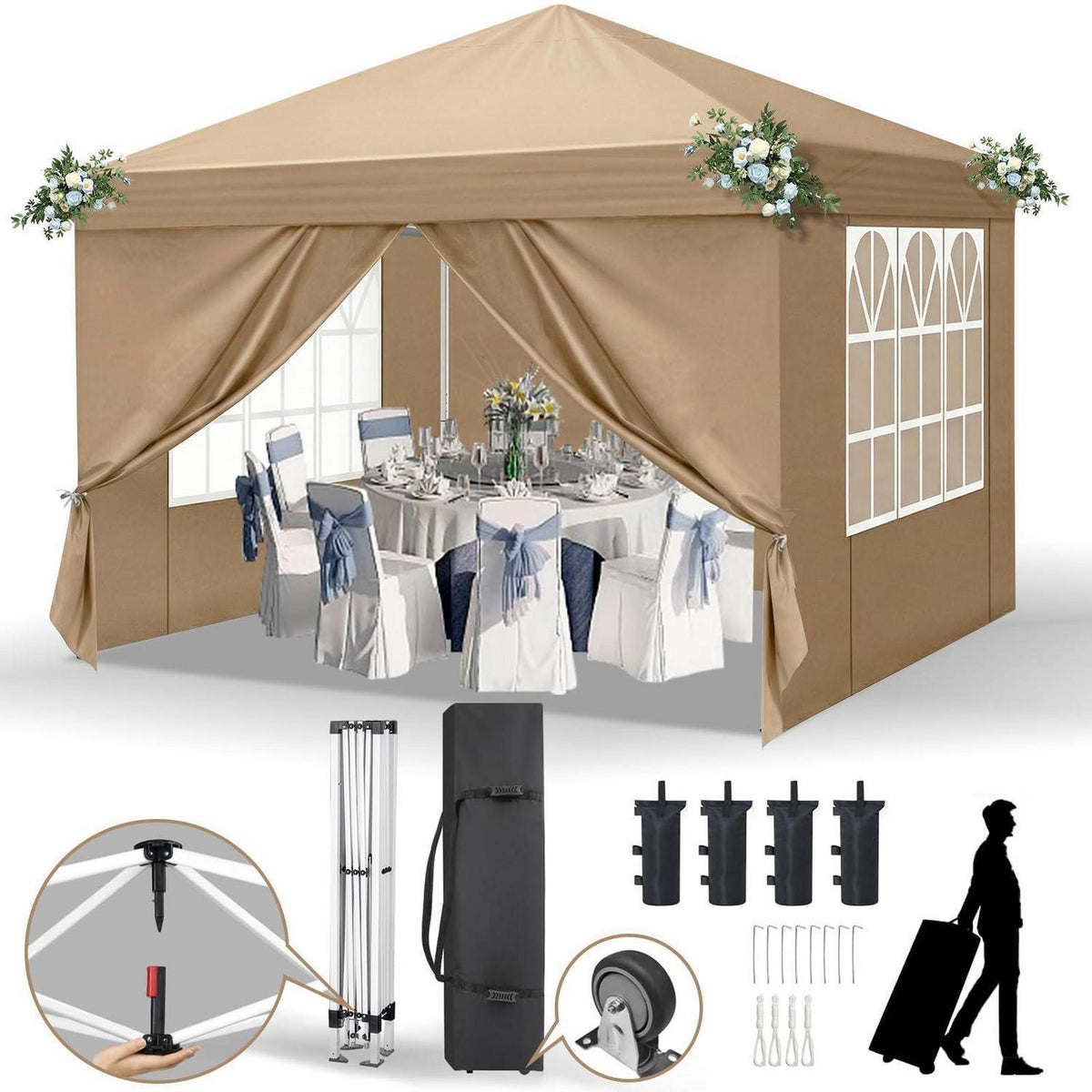 3x3m Faltpavillon mit 4 Seitenwänden – Wasserdicht & Winterfest