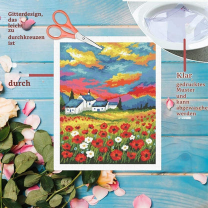 Kreuzstich Set Blumenmotiv 40x50cm – Vorgedruckt für Anfänger