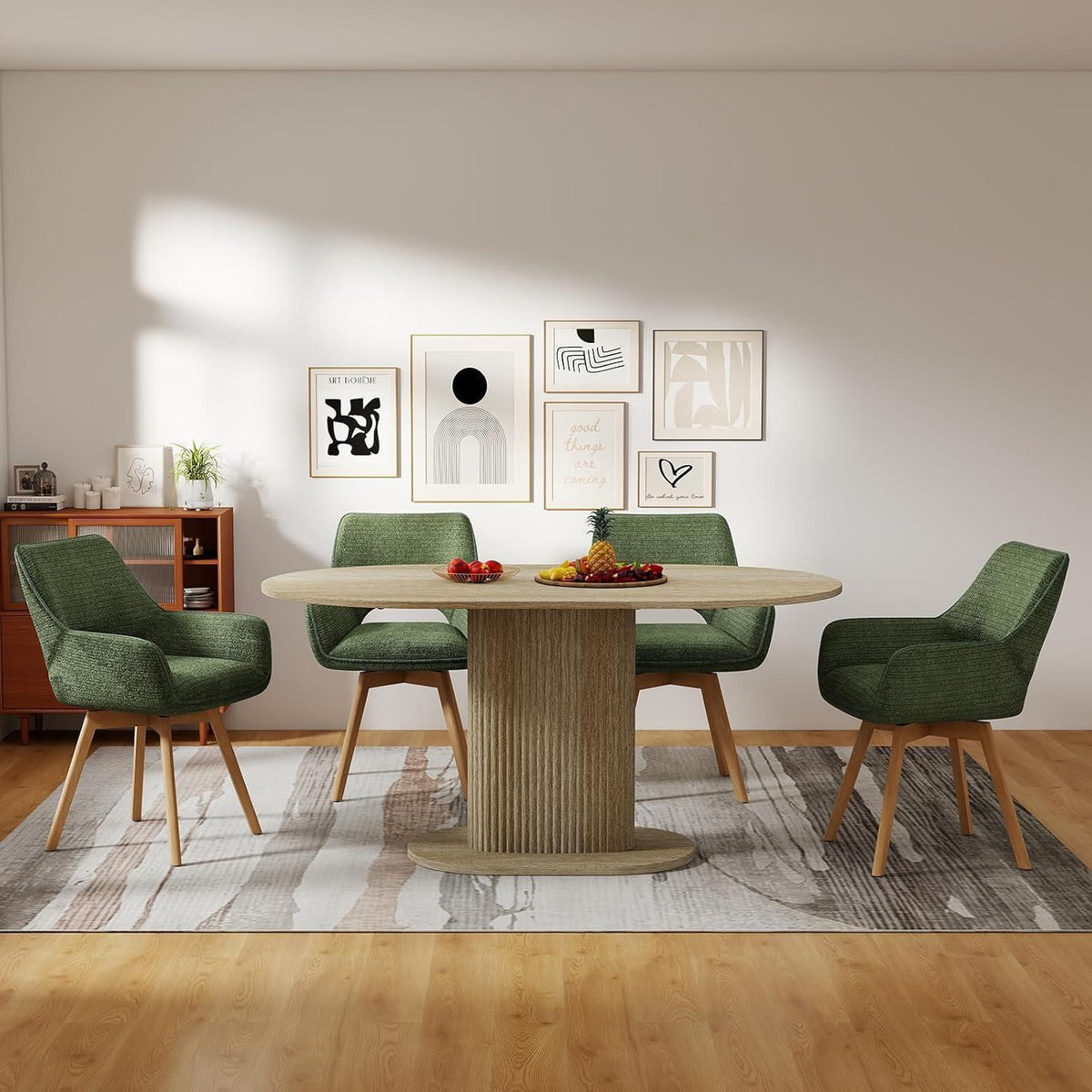 Drehbarer Esszimmerstuhl Set (4x) – Grün mit Holzbeinen