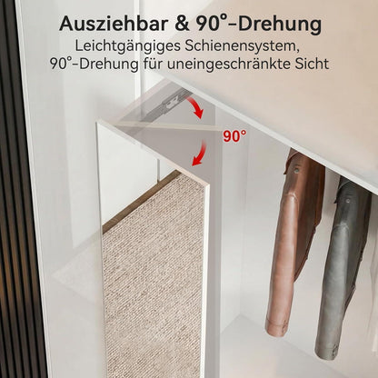 Buchsicherer Schiebespiegel für Kleiderschrank, Weiß