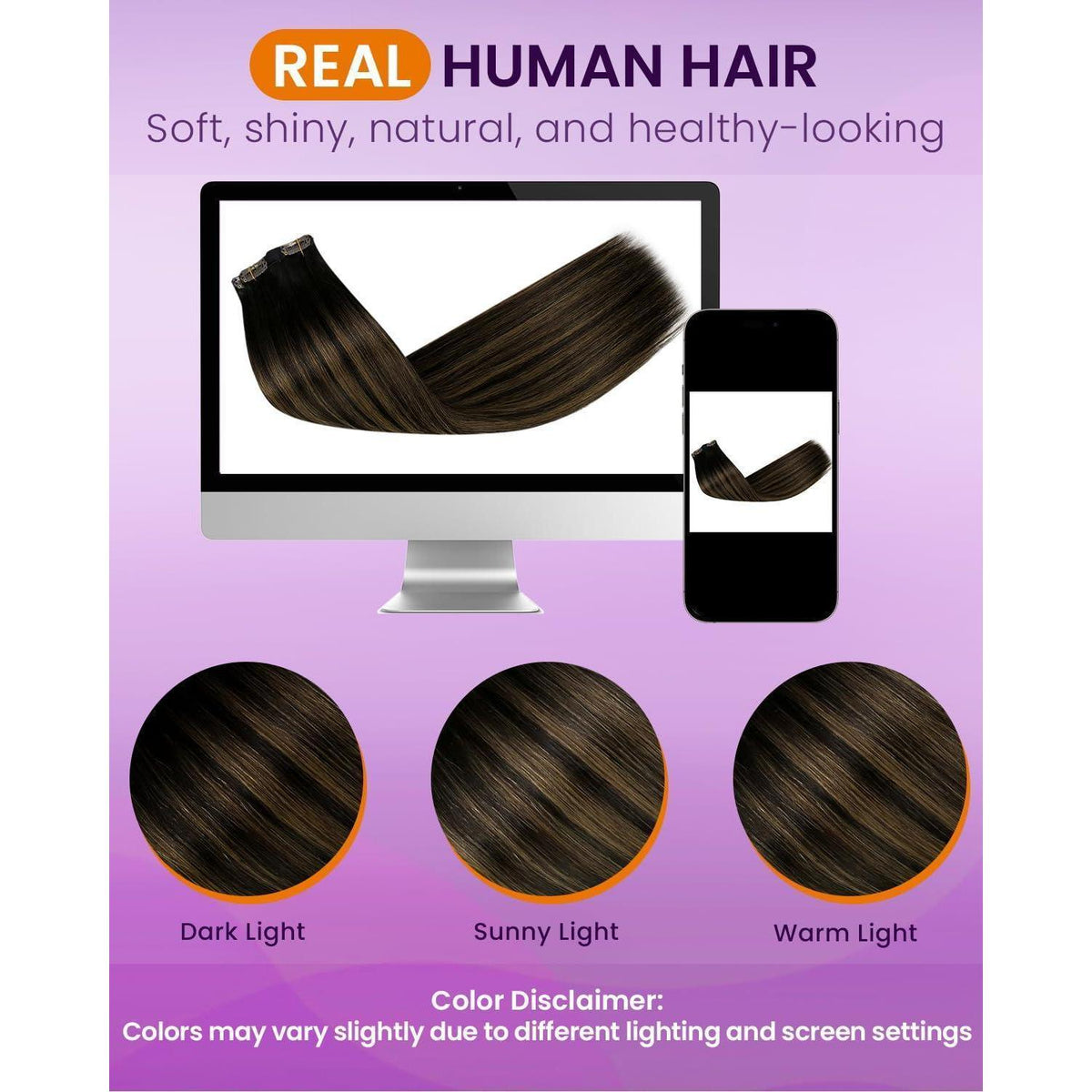 Echthaar Haarverlängerung Braun Balayage Clip-In 45cm