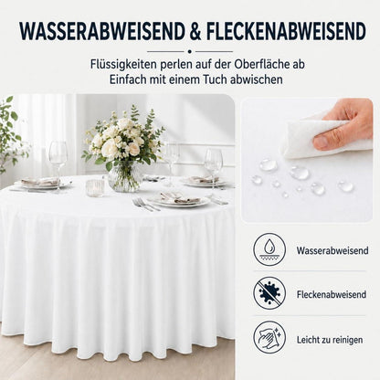 Runde Tischdecken Set 6er, Weiß, 305 cm – Waschbar & Fleckenabweisend