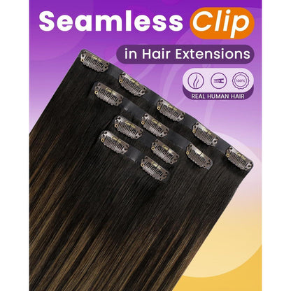 Echthaar Clip-In Extensions Braun Ombre 50cm - 4er Set