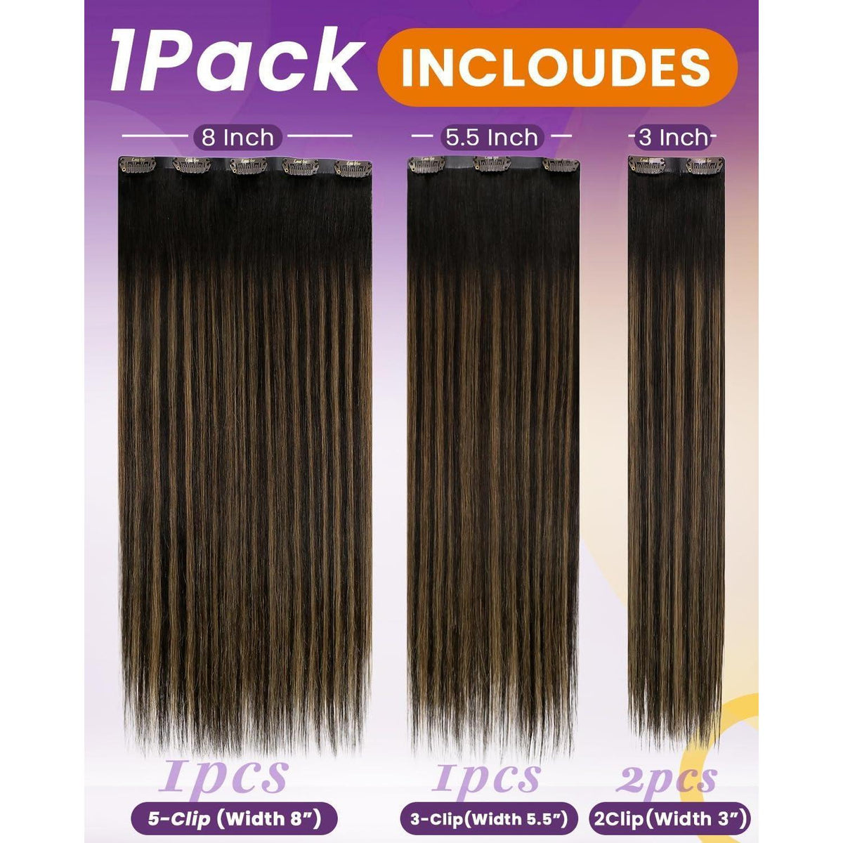 Echthaar Clip-In Extensions Braun Ombre 50cm - 4er Set