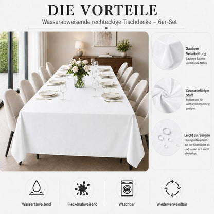 Weißes Tischdecken-Set 6er Pack, 229x396 cm, Rechteckig