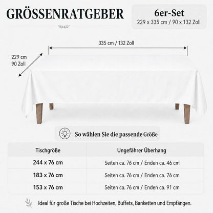 Weißes Tischdecken-Set 6er Pack, 229x335 cm, Rechteckig