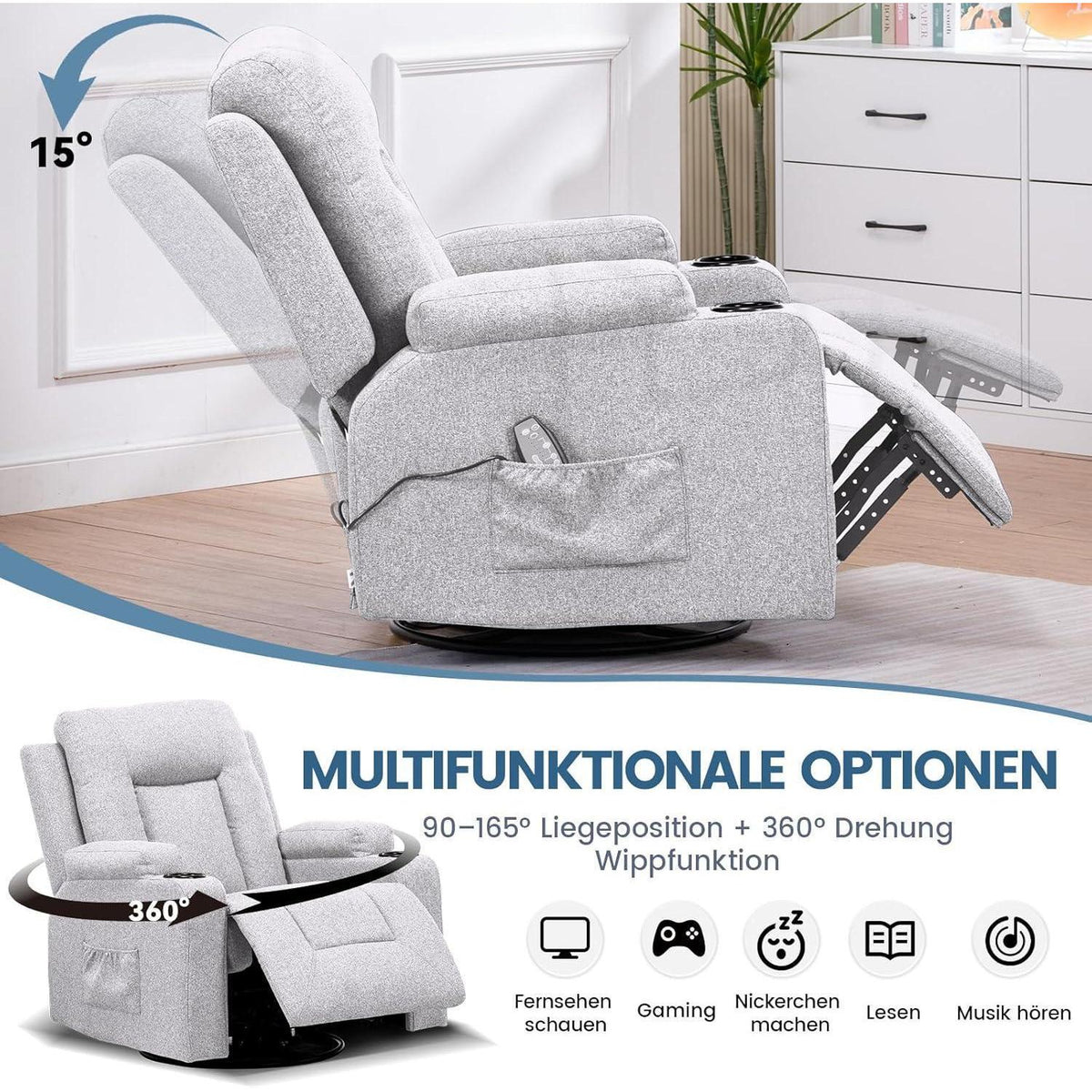 Relaxsessel Stoff Hellgrau mit Verstellbarer Liegefunktion