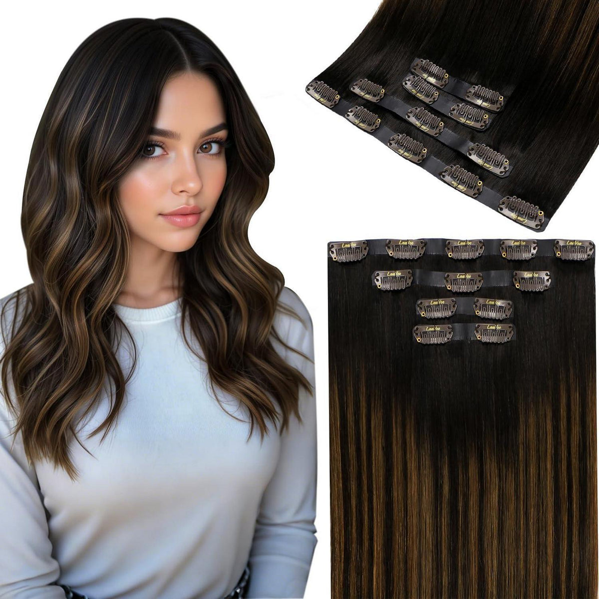 Echthaar Clip-in Extensions Braun Balayage 40cm