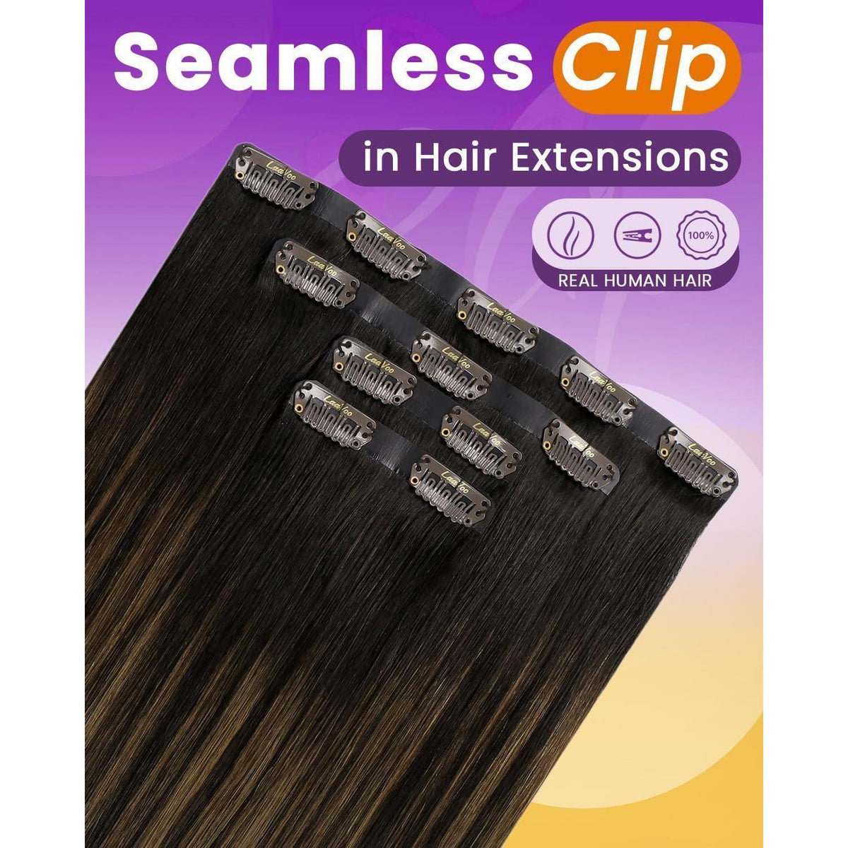 Clip in Haarverlängerung Echthaar Braun 55cm - Dunkelbraun