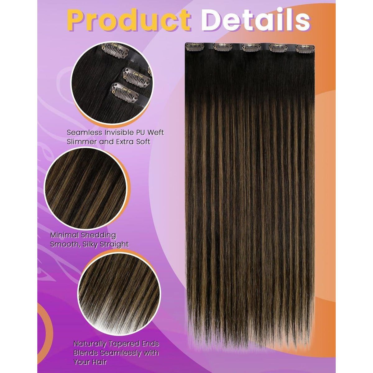 Clip in Haarverlängerung Echthaar Braun 55cm - Dunkelbraun
