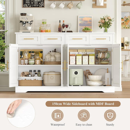 Sideboard 150cm mit Arbeitsplatte – Küchenschrank Weiß