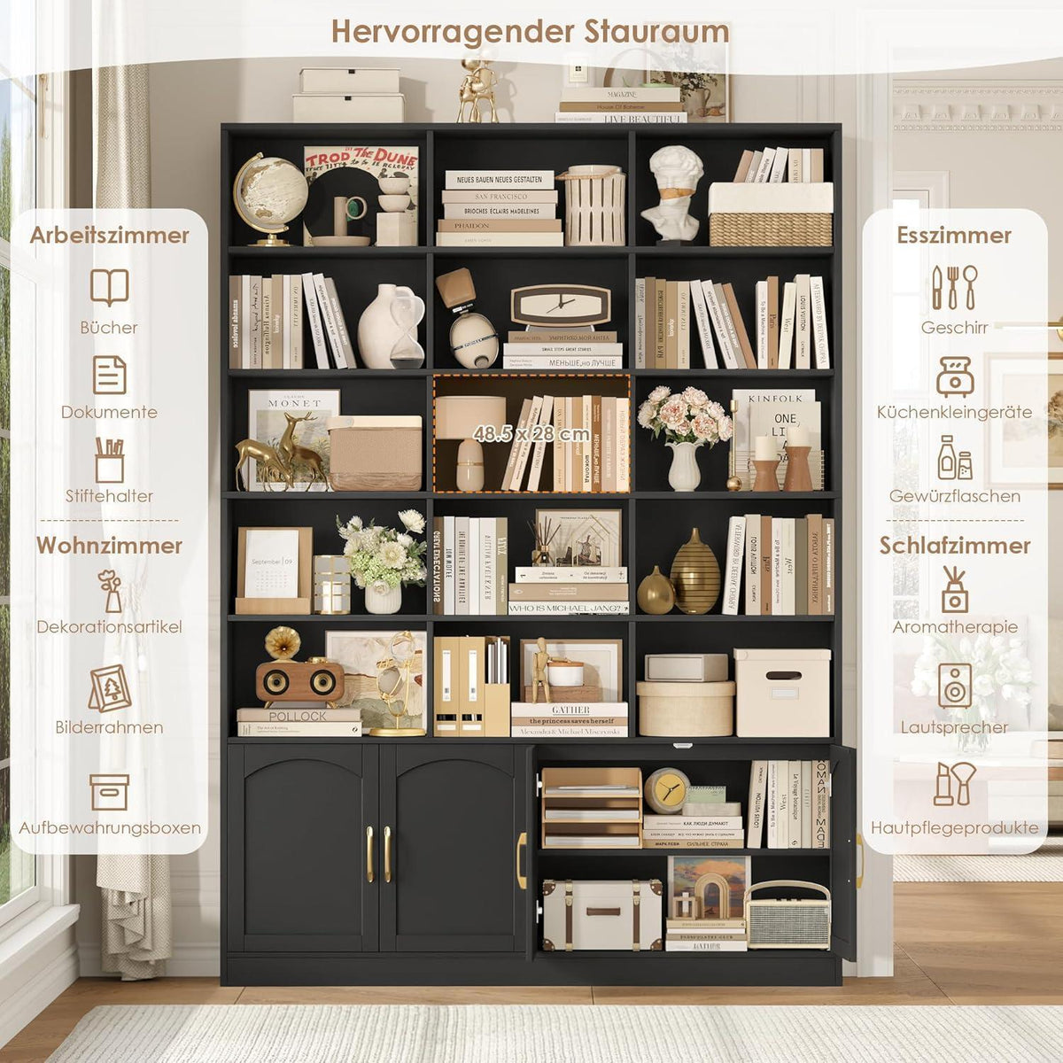 Hochschrank mit Türen & 15 Fächern – Bücherregal 209 cm