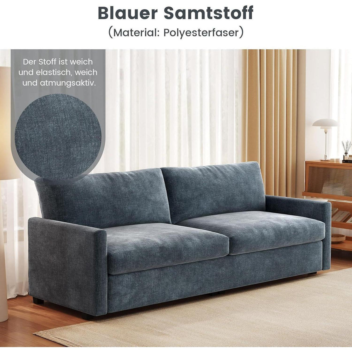 3-Sitzer Stoffsofa Blaugrau – Modernes Sofa 190 cm