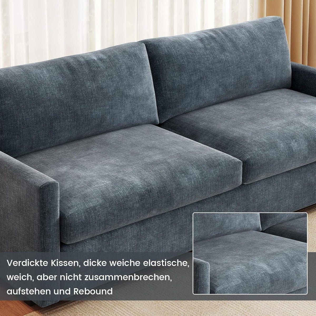 3-Sitzer Stoffsofa Blaugrau – Modernes Sofa 190 cm