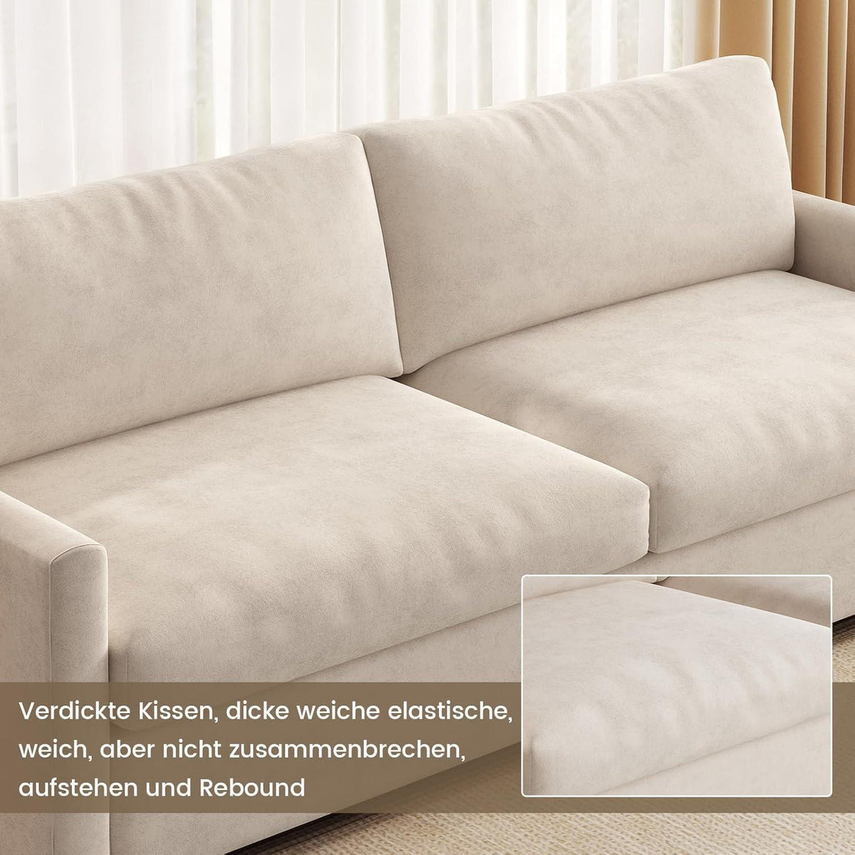 3-Sitzer Stoffsofa 190 cm – Modernes Wohnzimmer Sofa in Cremeweiß
