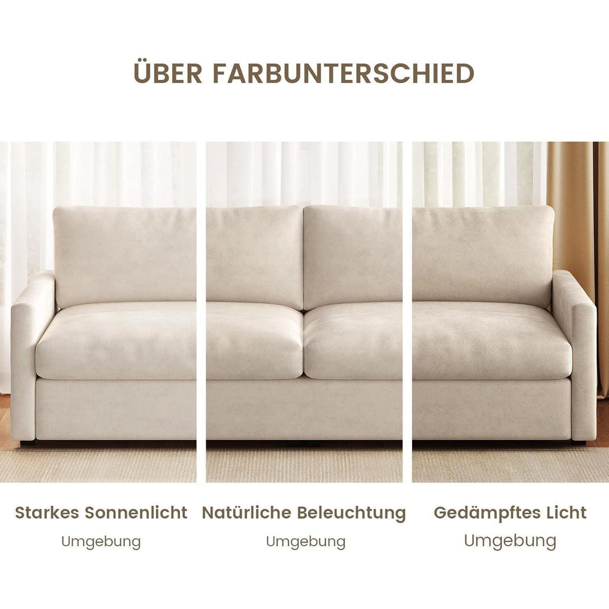 3-Sitzer Stoffsofa 190 cm – Modernes Wohnzimmer Sofa in Cremeweiß