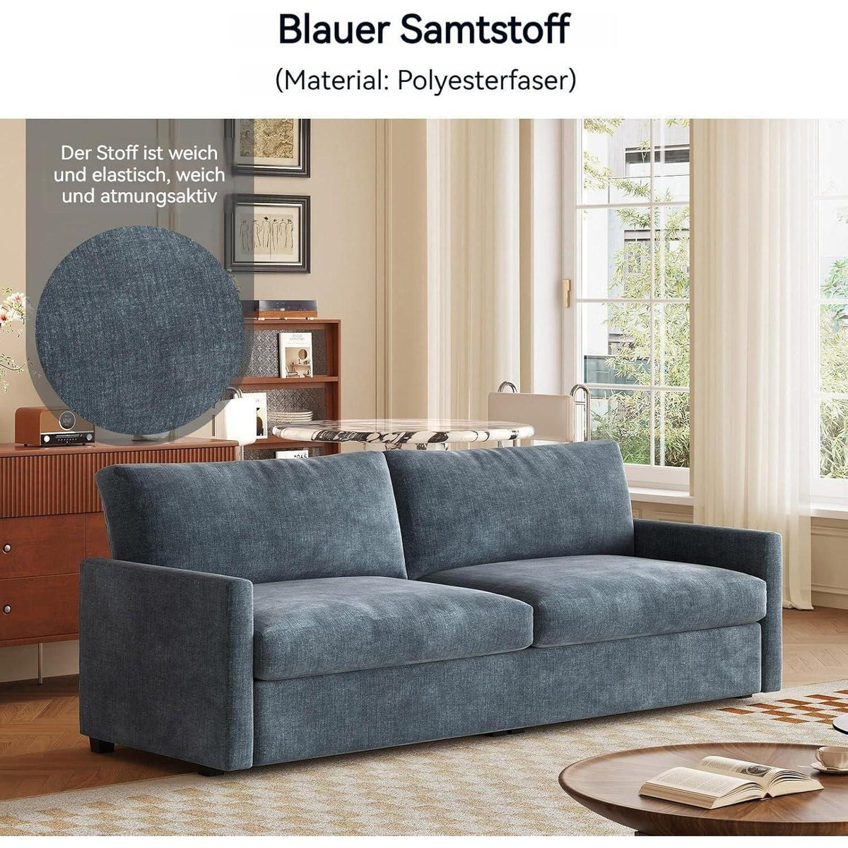 3-Sitzer Stoffsofa Blaugrau – Modernes Wohnzimmer Sofa 190cm