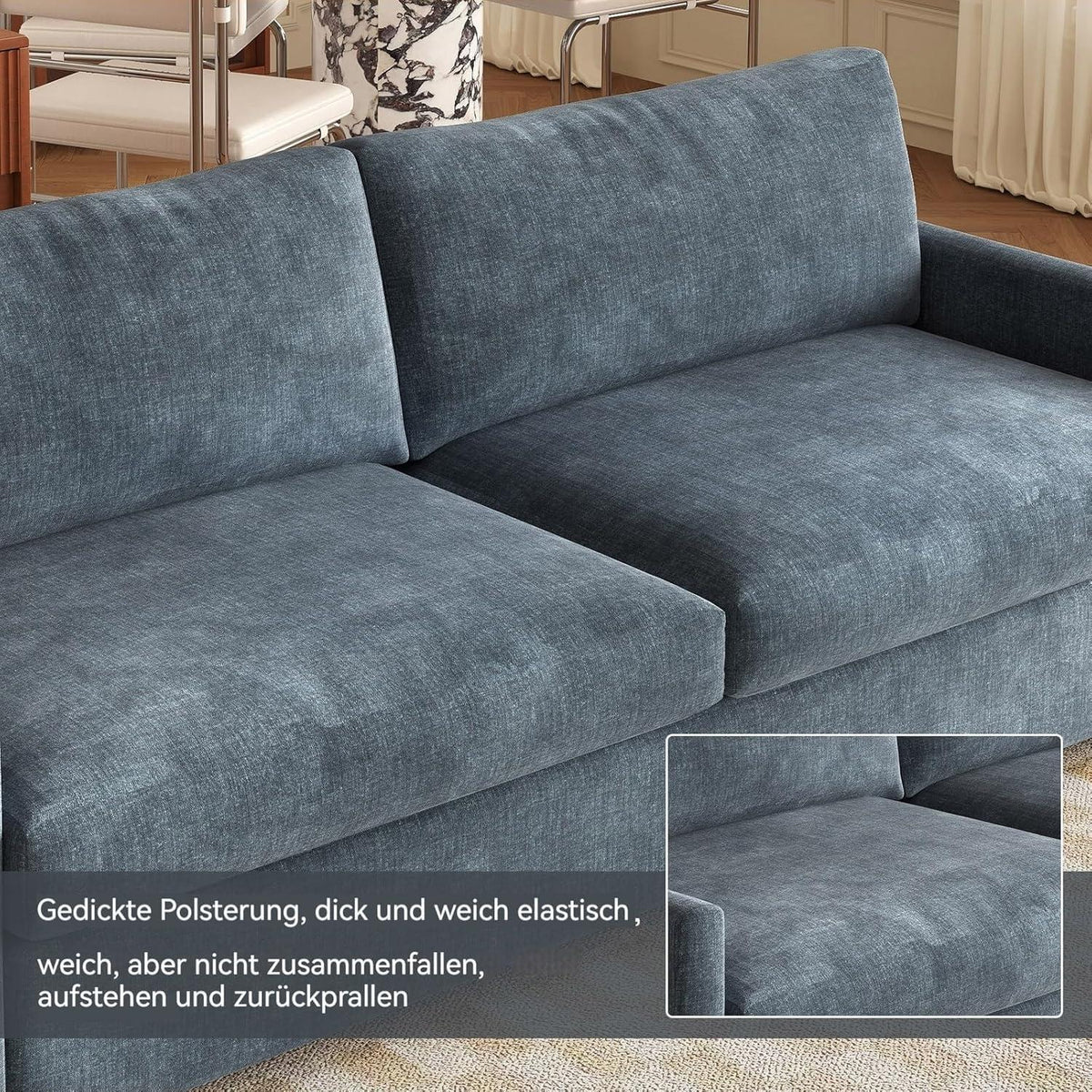 3-Sitzer Stoffsofa Blaugrau – Modernes Wohnzimmer Sofa 190cm
