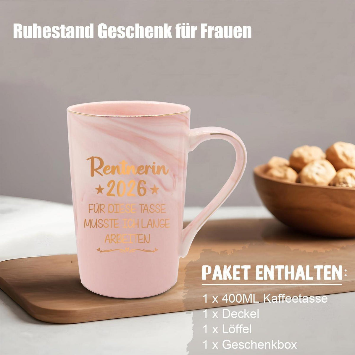 Rentnerin 2026 Tasse - Ruhestand Geschenk für Frauen Rosa 400ml