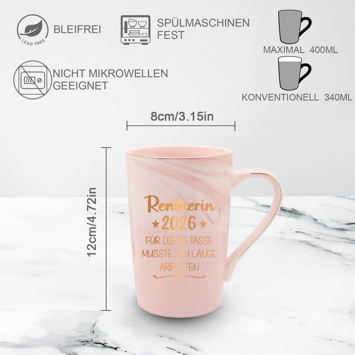 Rentnerin 2026 Tasse - Ruhestand Geschenk für Frauen Rosa 400ml