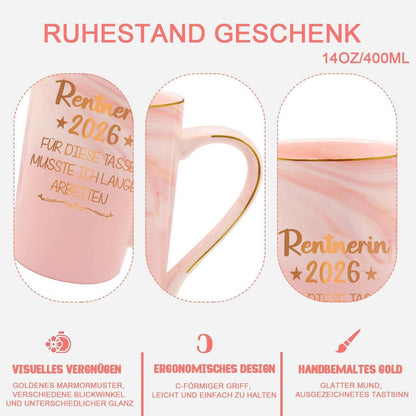 Rentnerin 2026 Tasse - Ruhestand Geschenk für Frauen Rosa 400ml