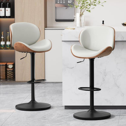 Barhocker Set 2er – Höhenverstellbar, Holz, Weiß in Lederoptik