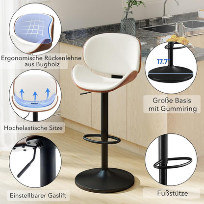 Barhocker Set 2er – Höhenverstellbar, Holz, Weiß in Lederoptik
