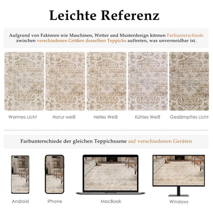 Vintage Teppich 240x300cm Beige – Waschbar & Robust für Wohnzimmer