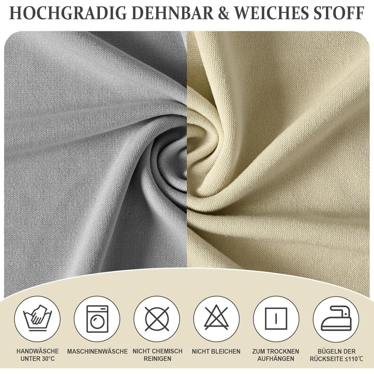 Elastische Stuhlhussen 6er Set - Hellgrau & Beige