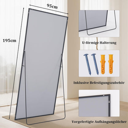 Großer Ganzkörperspiegel mit Ständer – HD & Bruchsicher