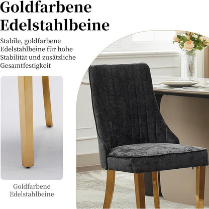 Bequeme Esszimmerstühle 4er Set mit Stoffbezug & Goldbeinen